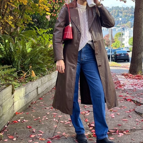 Brown Leather Trench Coat - Picture 1 of 6